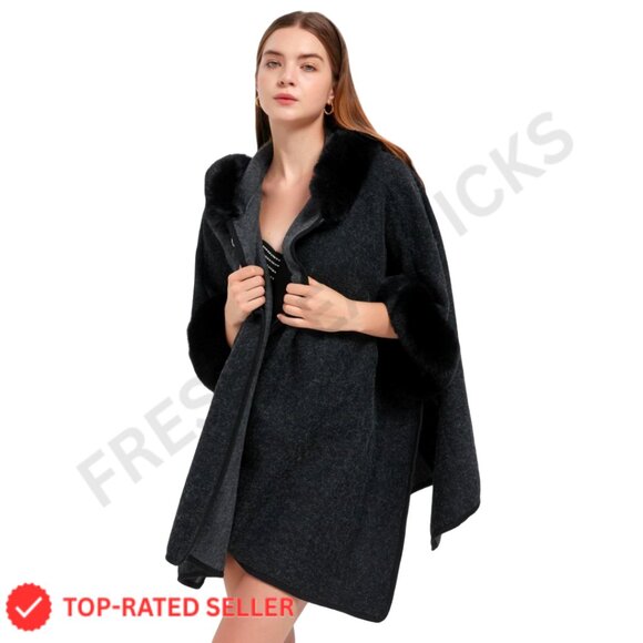 Jackets & Blazers - Wool Blend Cardigan Shawl Cape Cloak Hoodie Coat Elegant Winter Warm Oversized